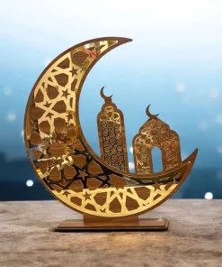 Ramadan Unik Pynt Dekorasjon Halvmånestativ I Tre  40 Cm Høyt